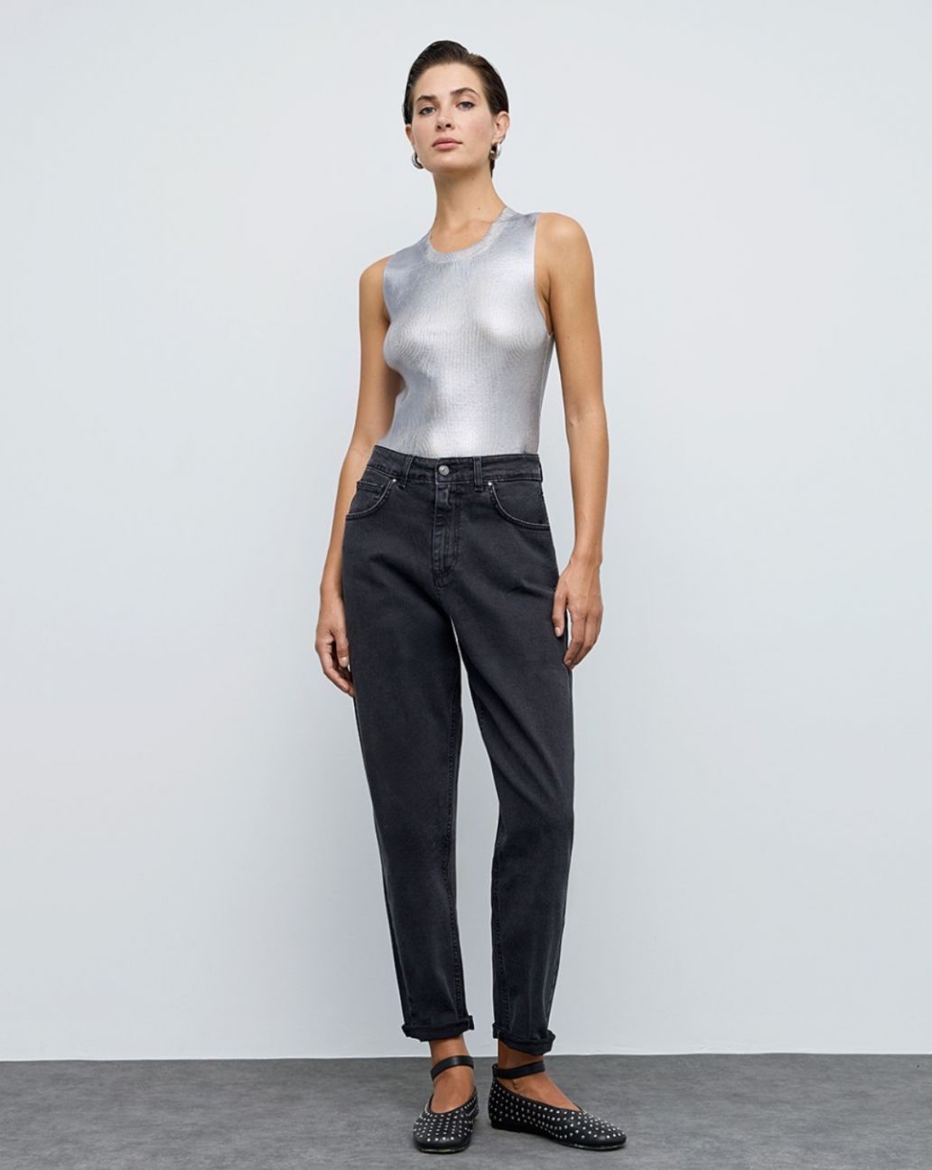 Access Metallic-effect knitted top Zilver