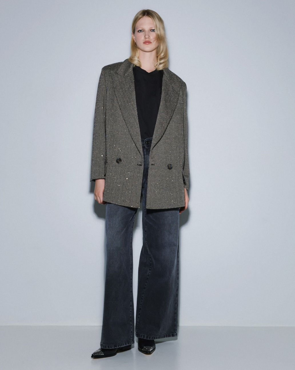 Access Herringbone Blazer met Pailletten Brown