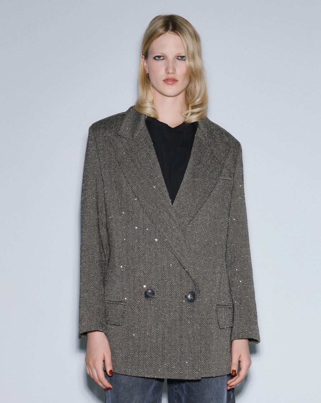 Access Herringbone Blazer met Pailletten Brown