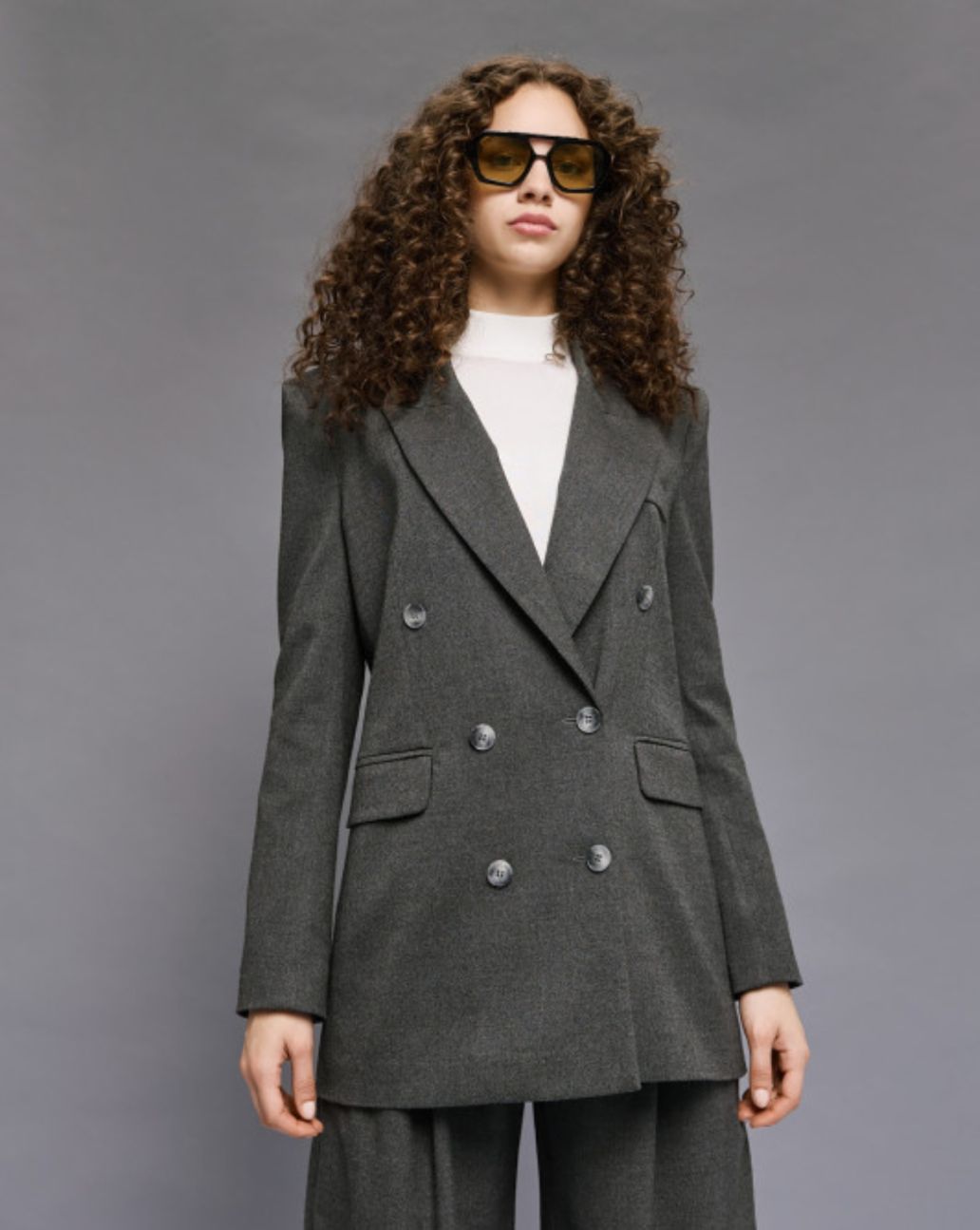 Access Long Double-Breasted Blazer Coal