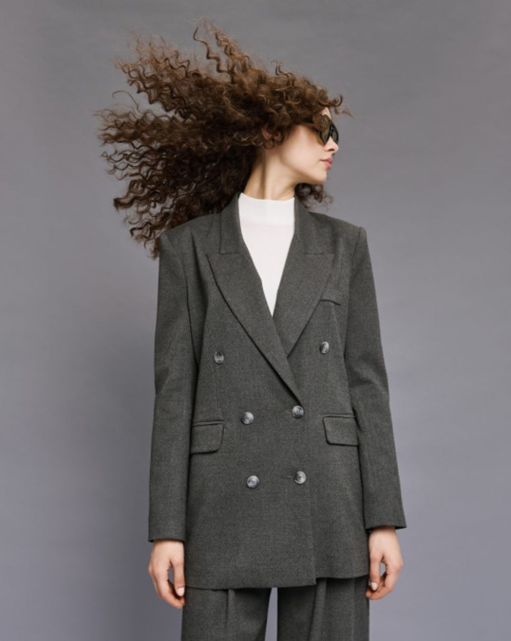 Access Long Double-Breasted Blazer Coal