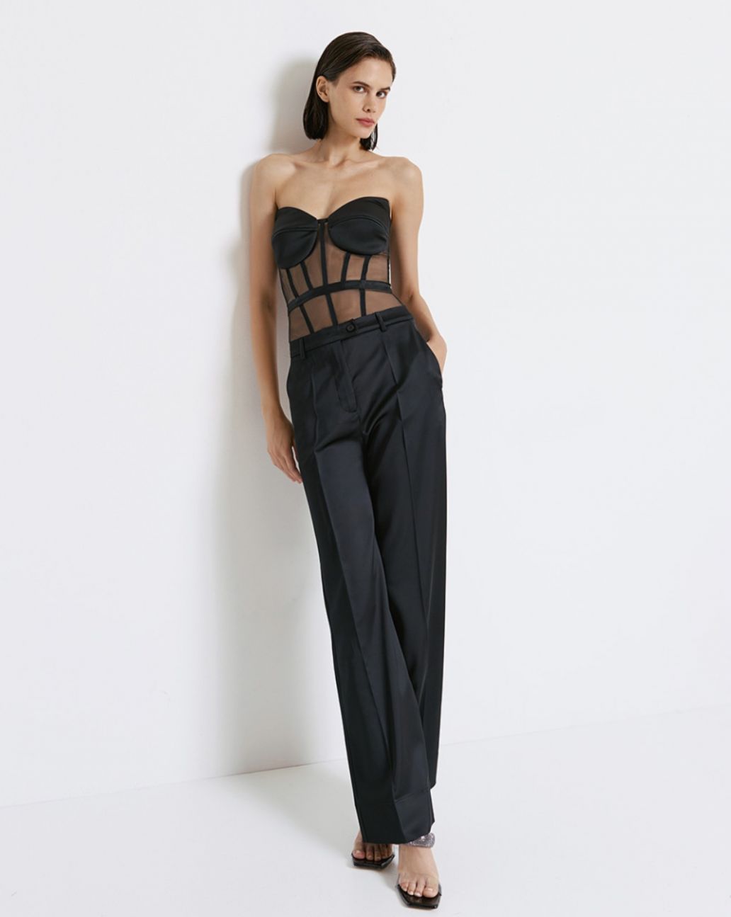 Access Strapless tulle bodysuit Black