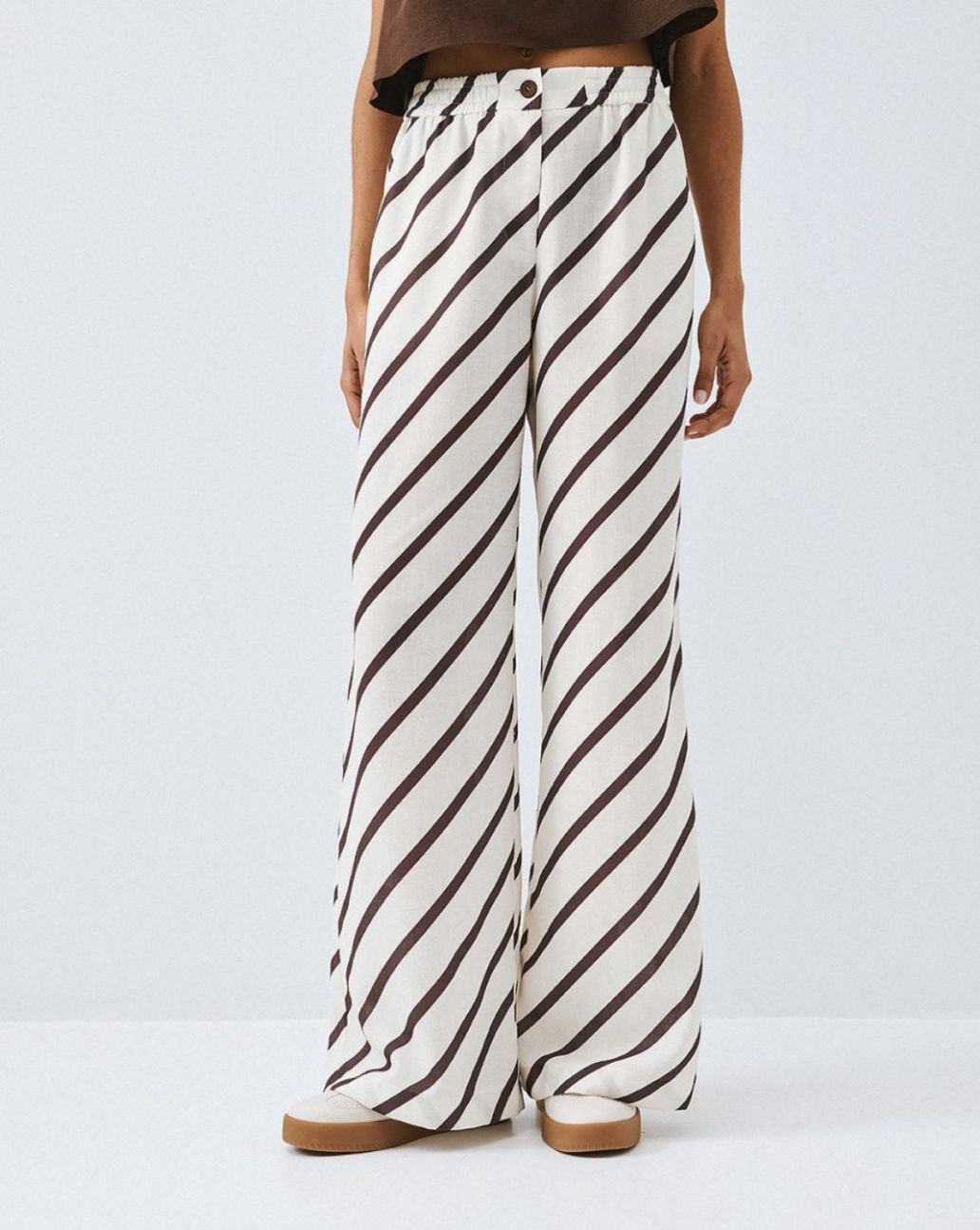 Access Striped Wide-Leg Broek Wit bruin