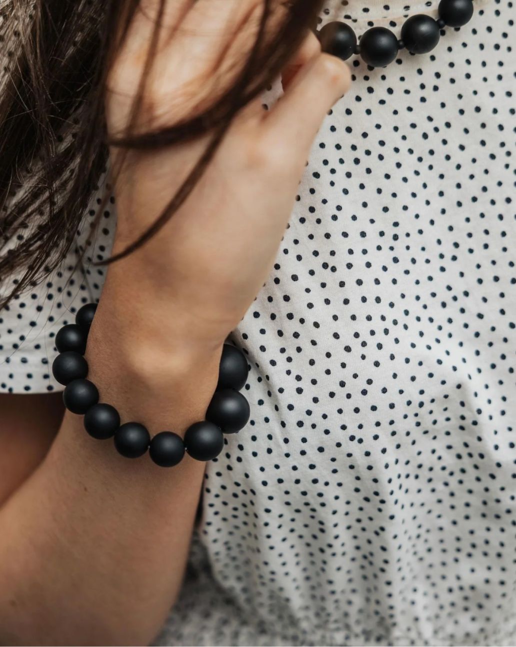 Bow19details Big Bead Bracelet Elastic Black-O.S