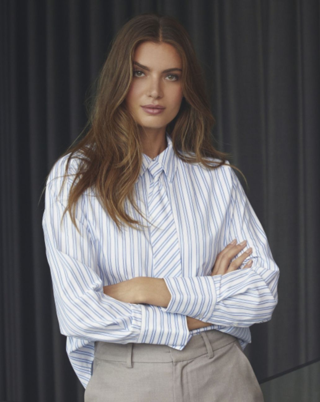 Co'Couture Devincc Stripe Tie Shirt Blauw Wit 