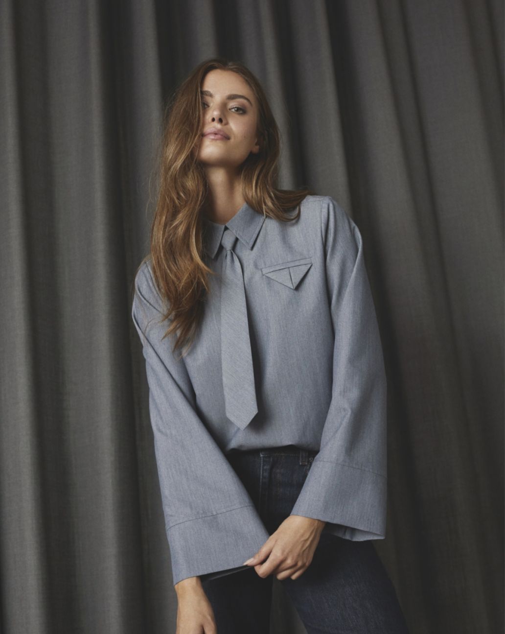 Co'Couture TengaCC Tie Blouse Dusty Blue