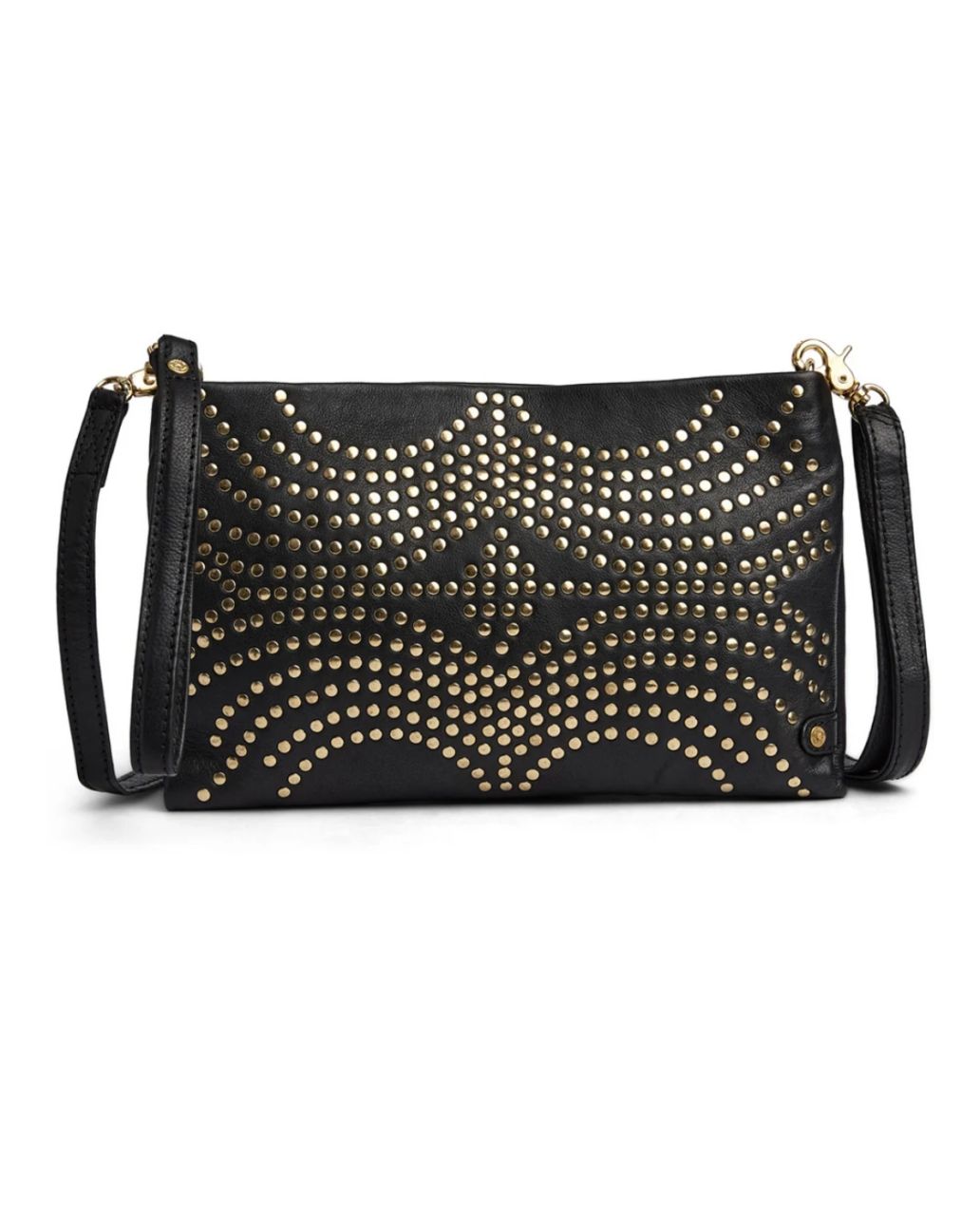 Depeche Leather Clutch Black met Gouden Studs-O.S