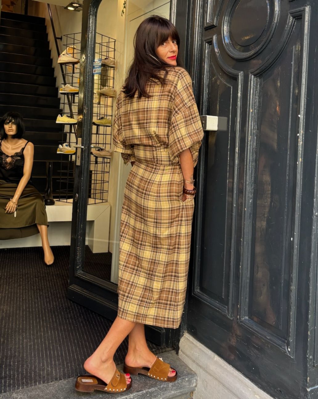 Diesel Midi Dress In Check Flannel  Yellow Brown