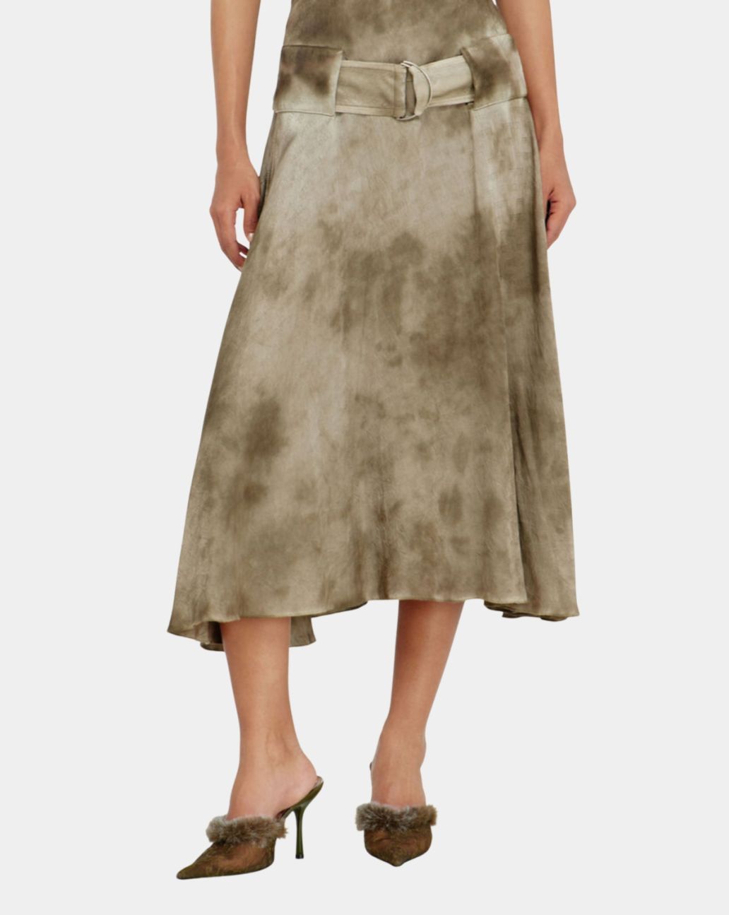 Diesel Belted Midi Skirt -Jacquard Satin Light Bro