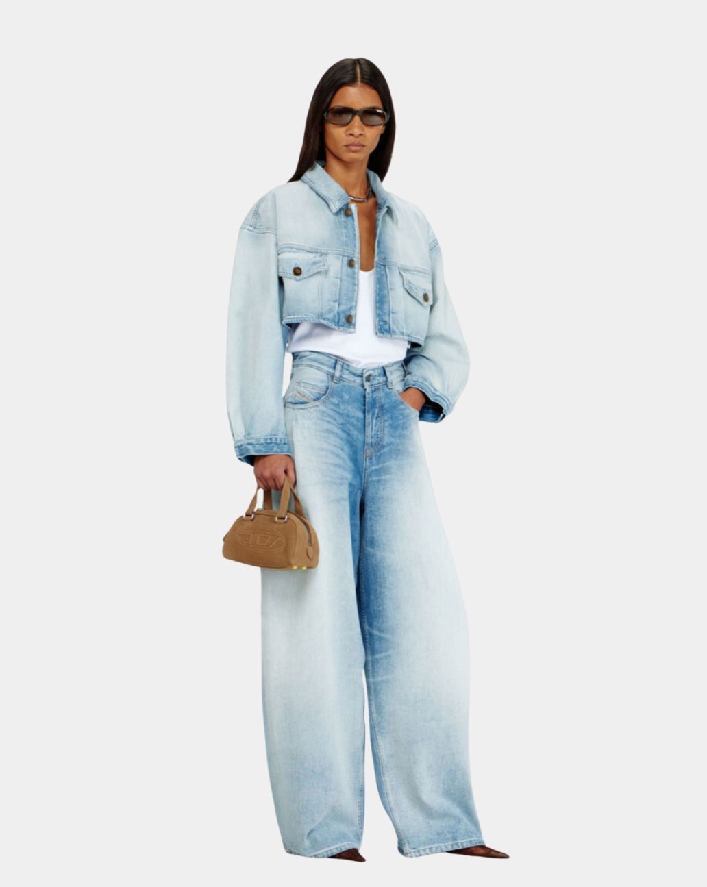 Diesel Oversized Cropped Trucker Jacket Light Blue