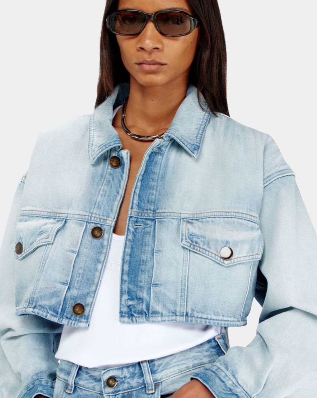 Diesel Oversized Cropped Trucker Jacket Light Blue