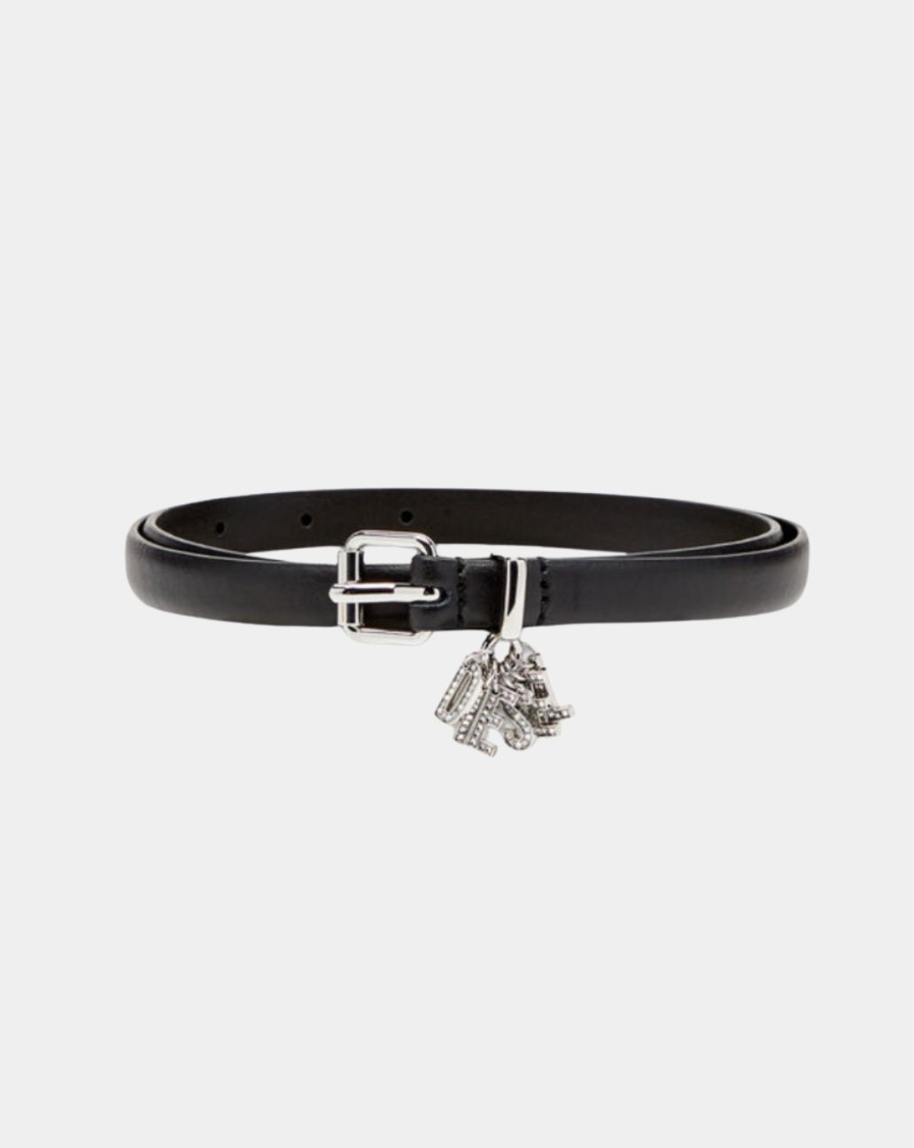 Diesel 1.4cm Slim Leather Belt Logo Charms Zwart
