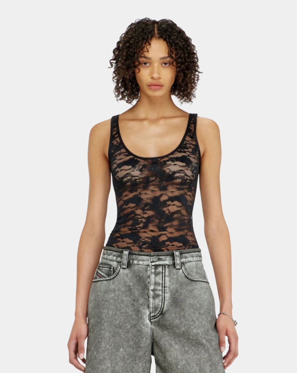 Diesel Tank Top In Nylon Lace Black