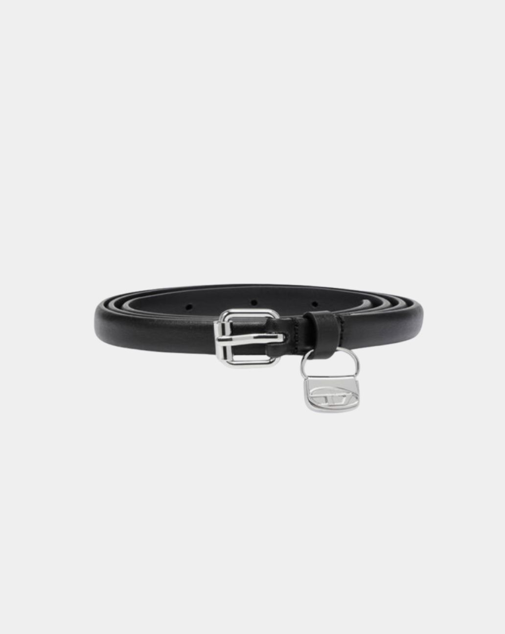 Diesel 1.4cm Slim Leather Belt Bag Charm Zwart