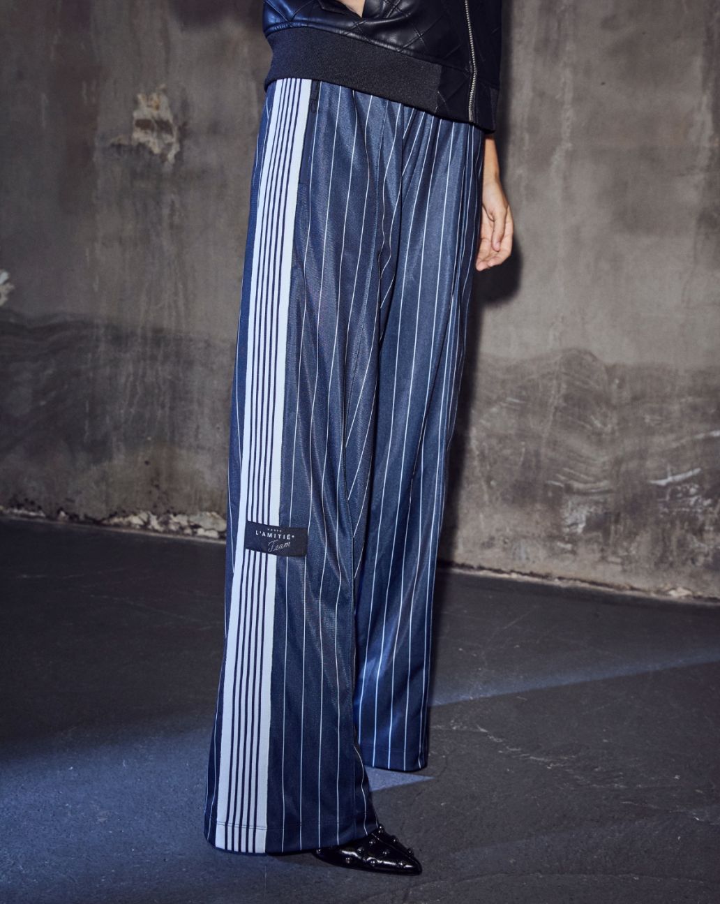Haute L'Amitié Baggy Pin Stripe Track Pants Navy H