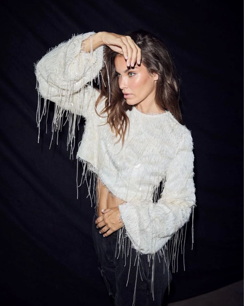 Haute L'Amitié Sequin Fringe Blouse Pearl