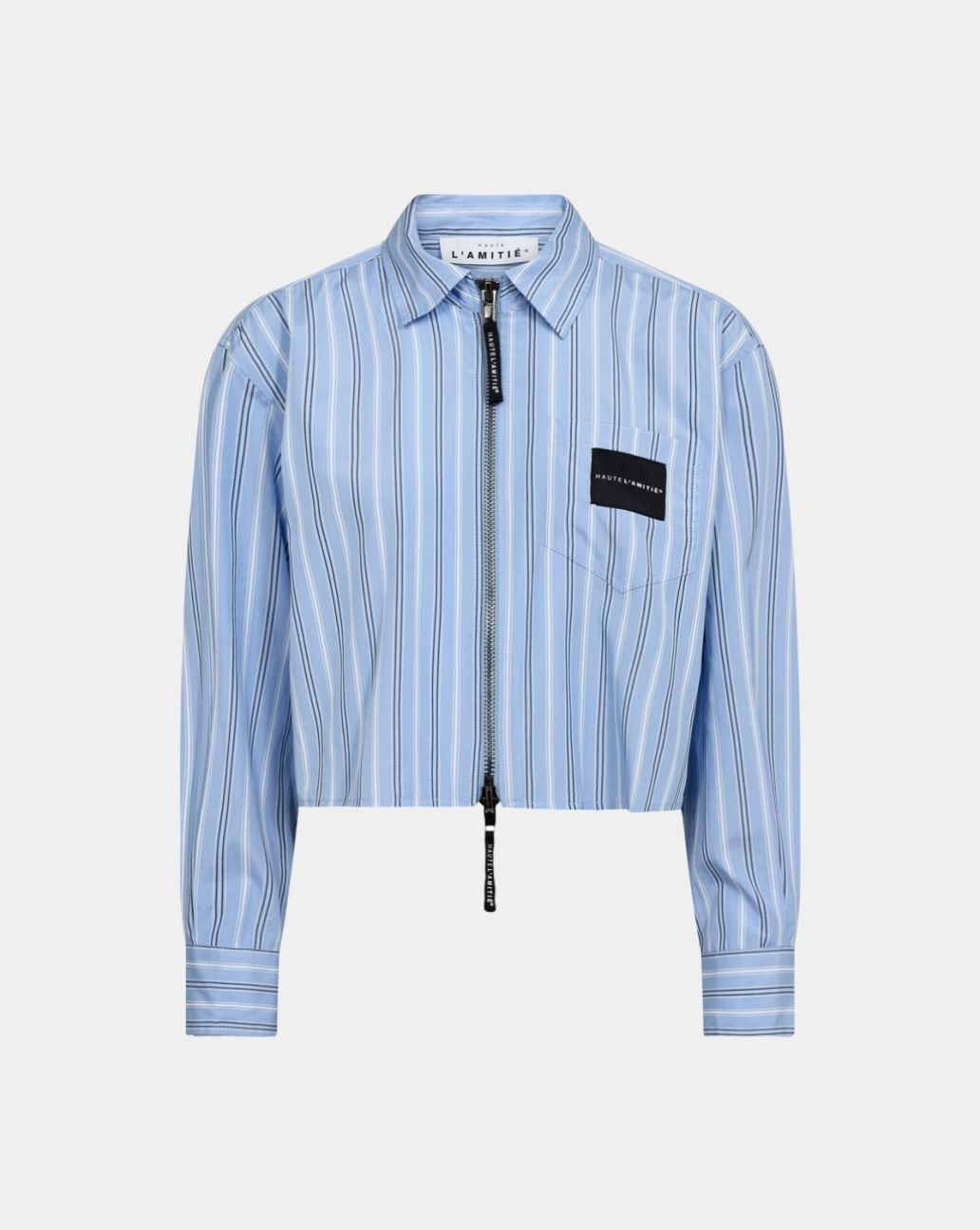 Haute L'amite Crop Stripe Zip Shirt Pale Blue