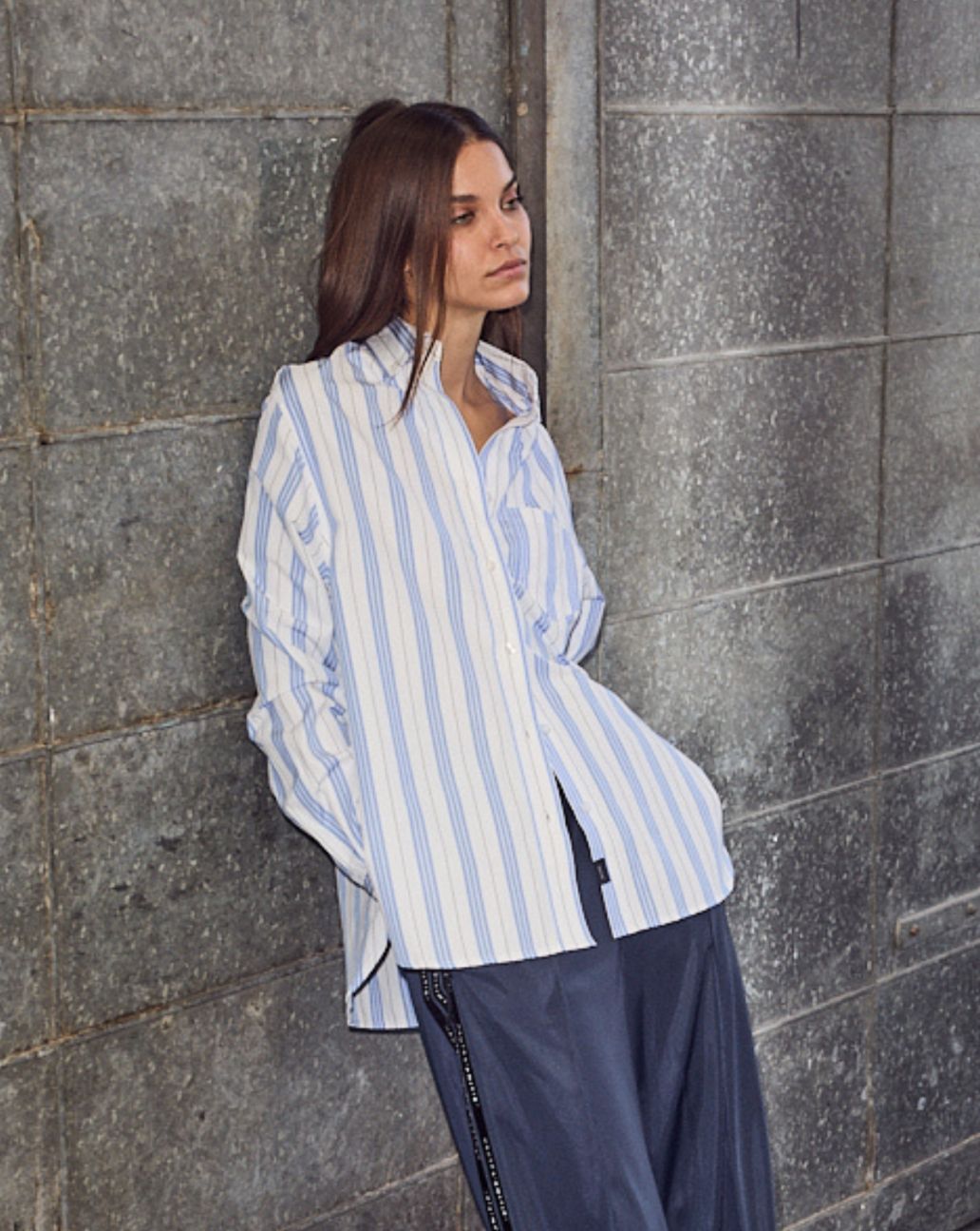 Haute L'Amitié Button Down Stripe Shirt White Blue