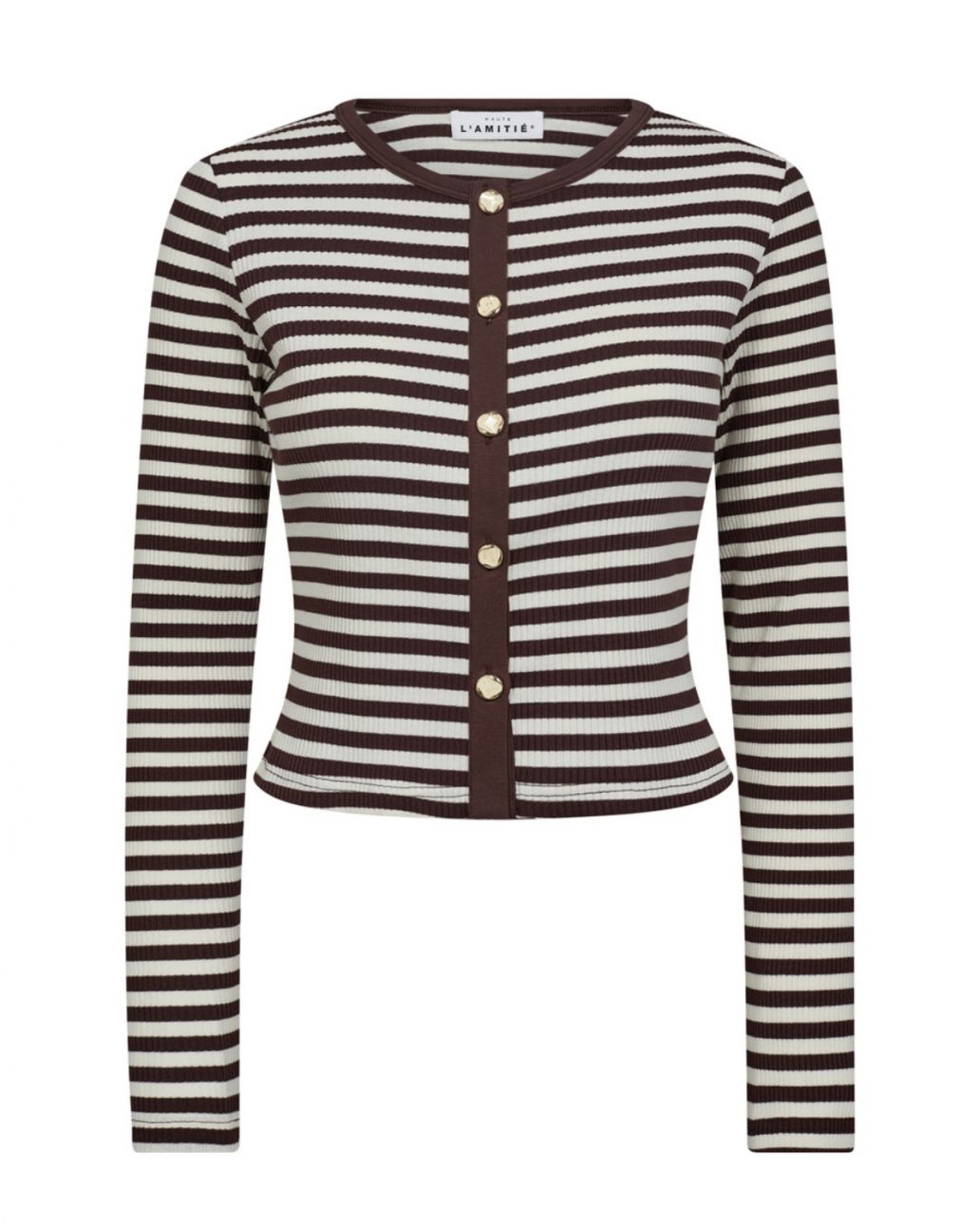 Haute L’amitié Rib Striped Crop Cardigan Mocca