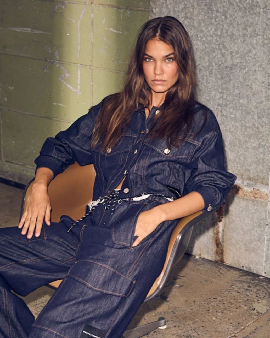 Haute L’Amitié Denim Cargo Crop Shirt Dark Denim