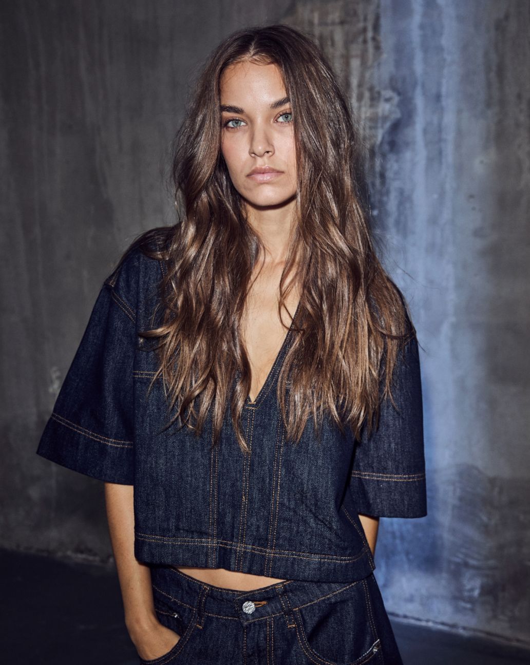 Haute L'amitié Drew Denim Top Unwashed Blauw