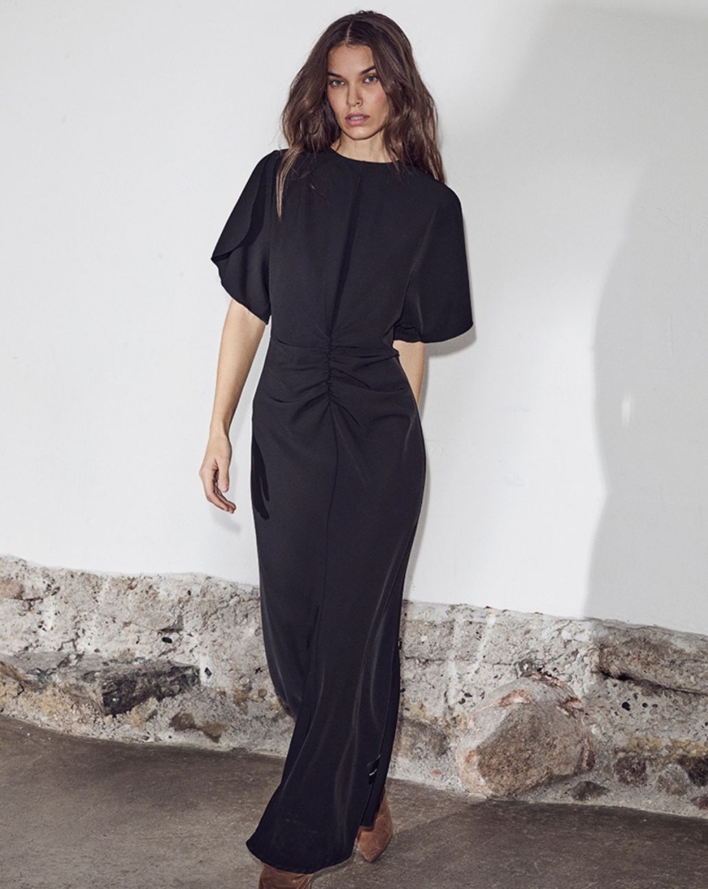 Haute L'amite Satari Long Gather Dress Black