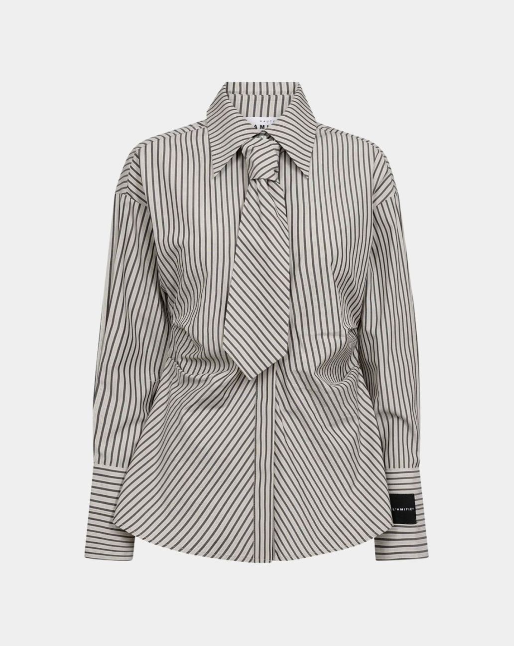 Haute L'amite Gemma Tie Stripe Shirt Beige 