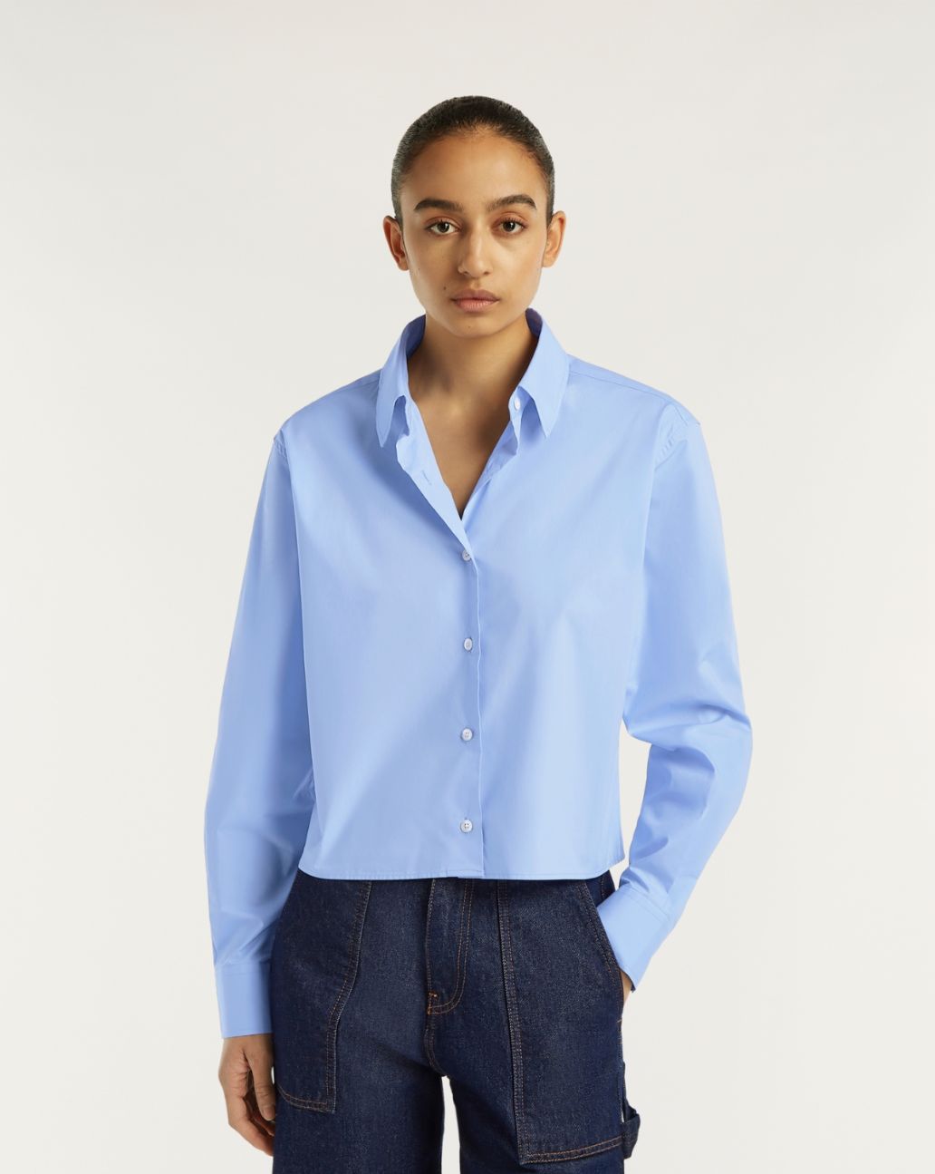 Denham Kiri Shirt Cropped Poplin Blue