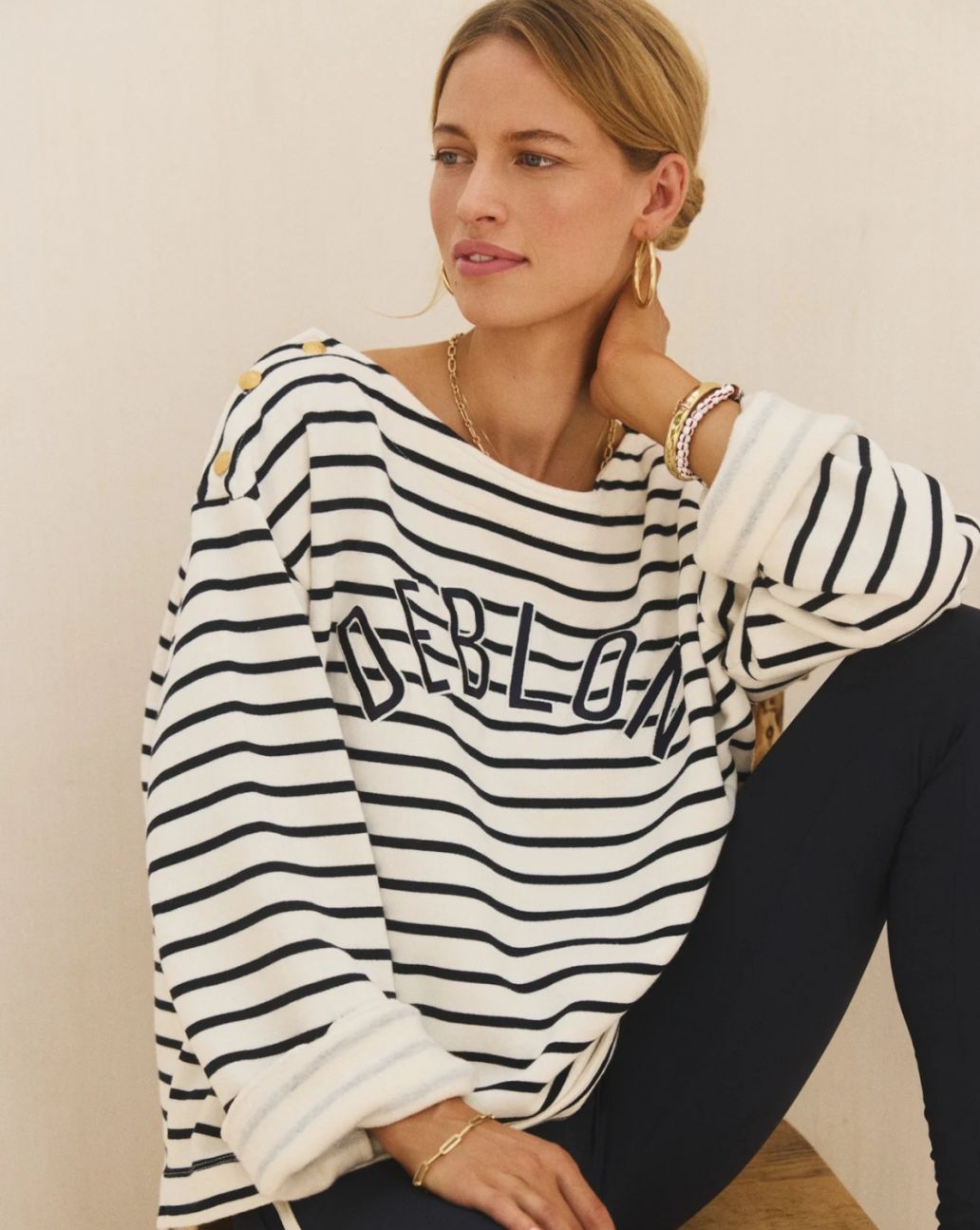 Deblon Letitia Striped Sweater Pearl Navy