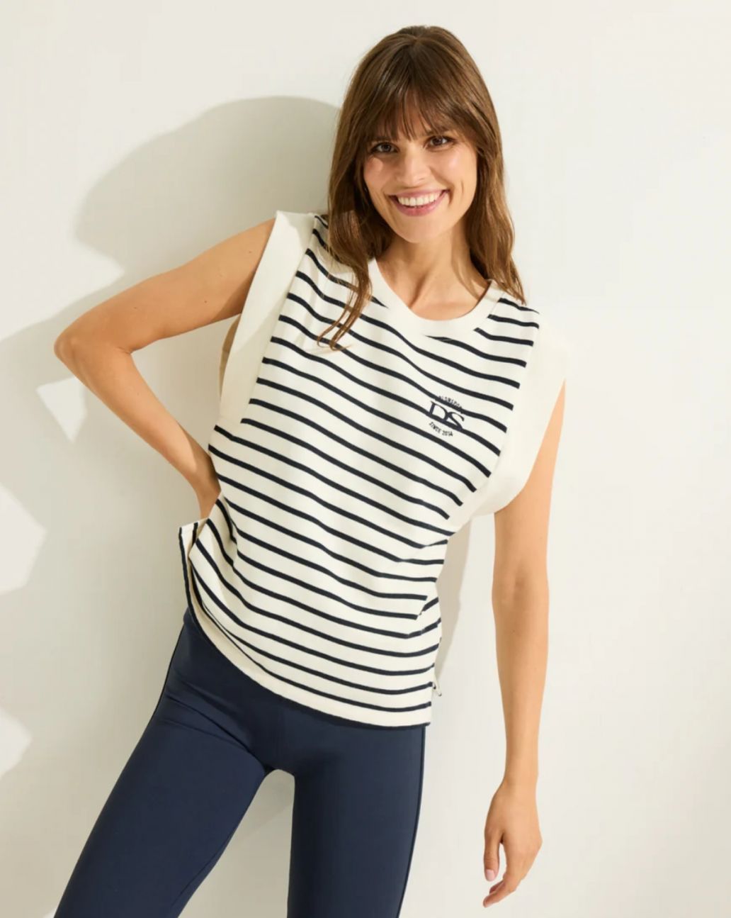 Deblon Nena Striped Sleeveless Sweater Pearl Navy