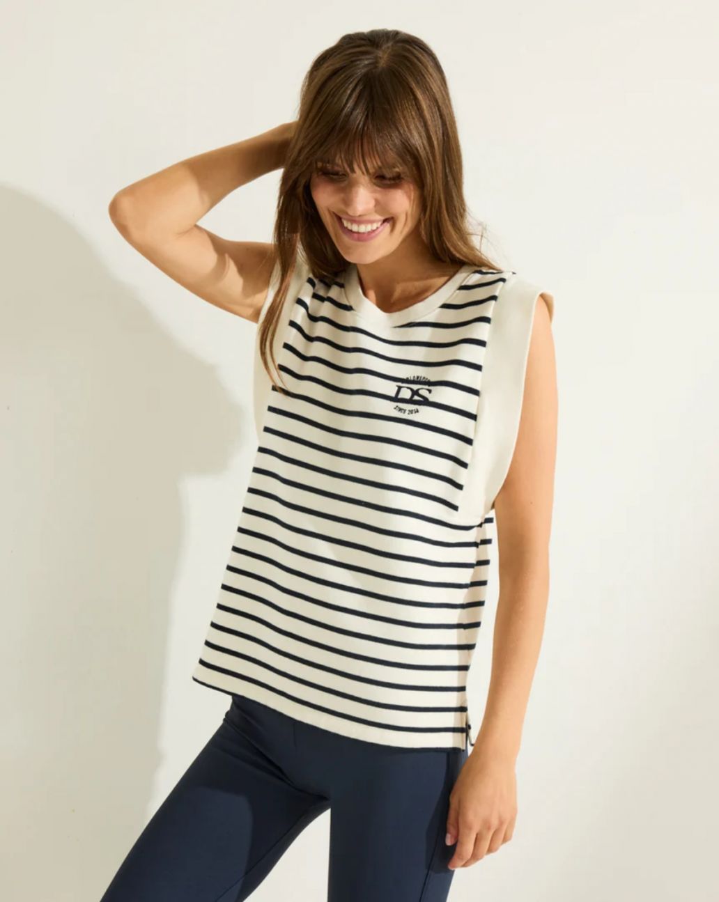 Deblon Nena Striped Sleeveless Sweater Pearl Navy