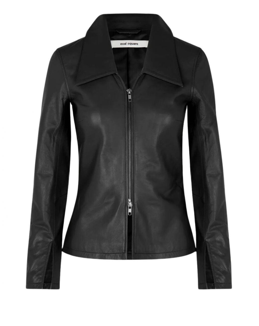 Oval Square Deep Leather Blouse in Black