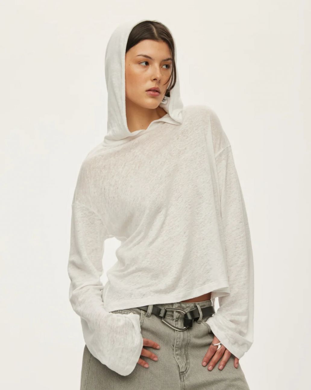 Oval Square Palma Hood Longsleeve Tee White