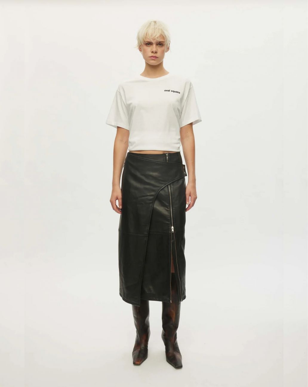 Oval Square Verve Leather Skirt zwart