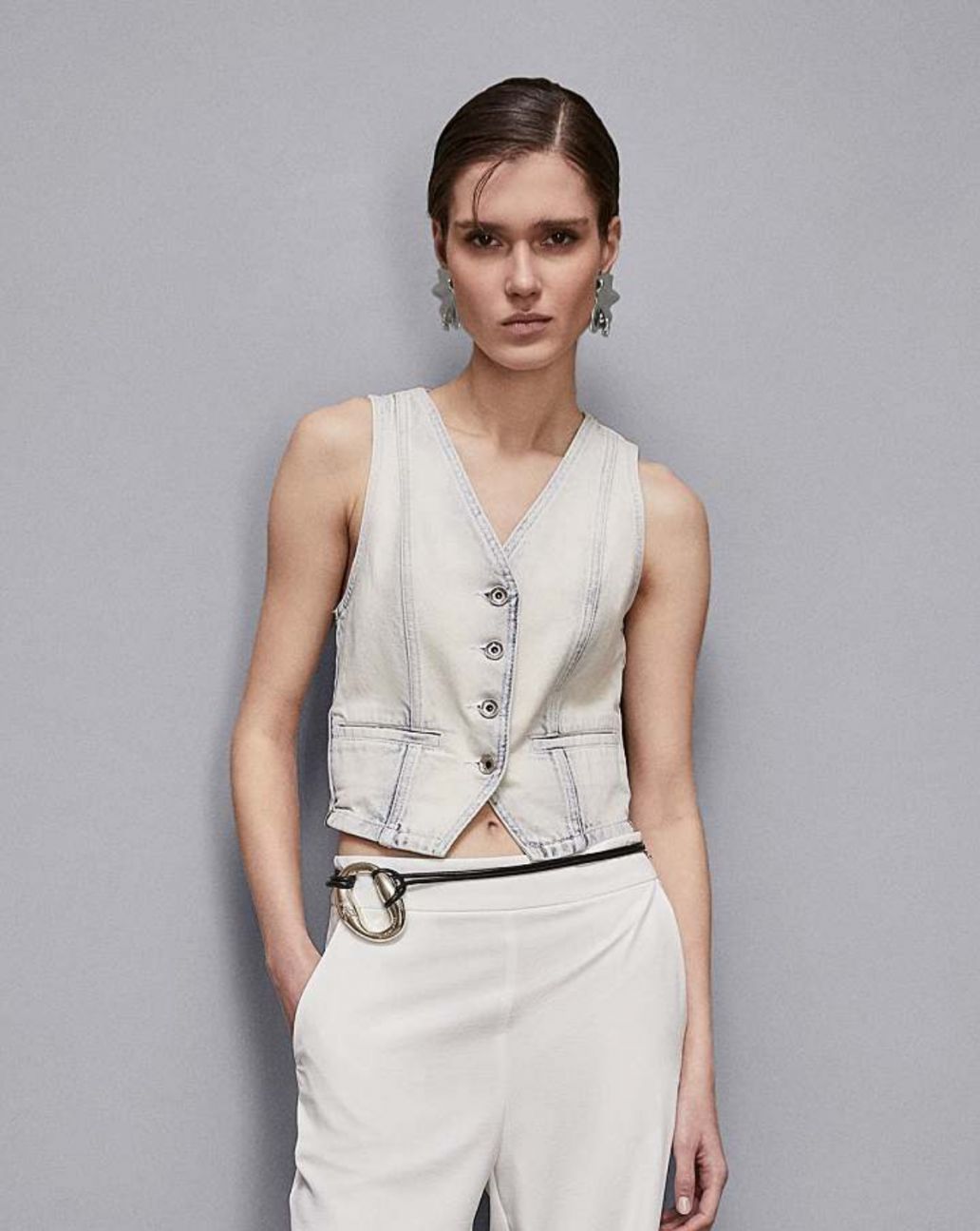 Patrizia Pepe Denim Gilet Superbleach Blue