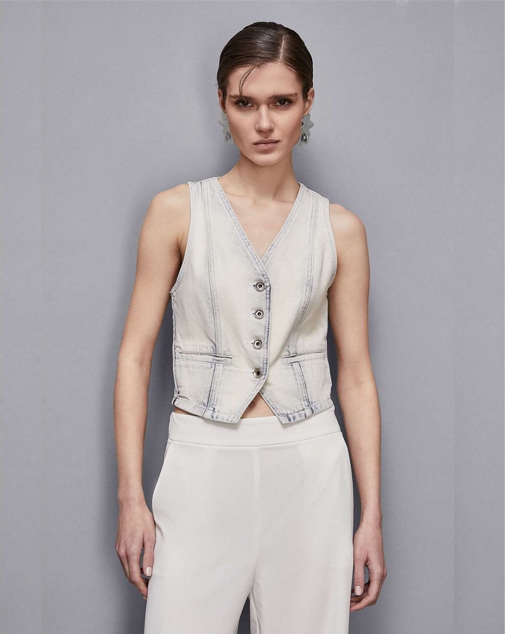 Patrizia Pepe Denim Gilet Superbleach Blue