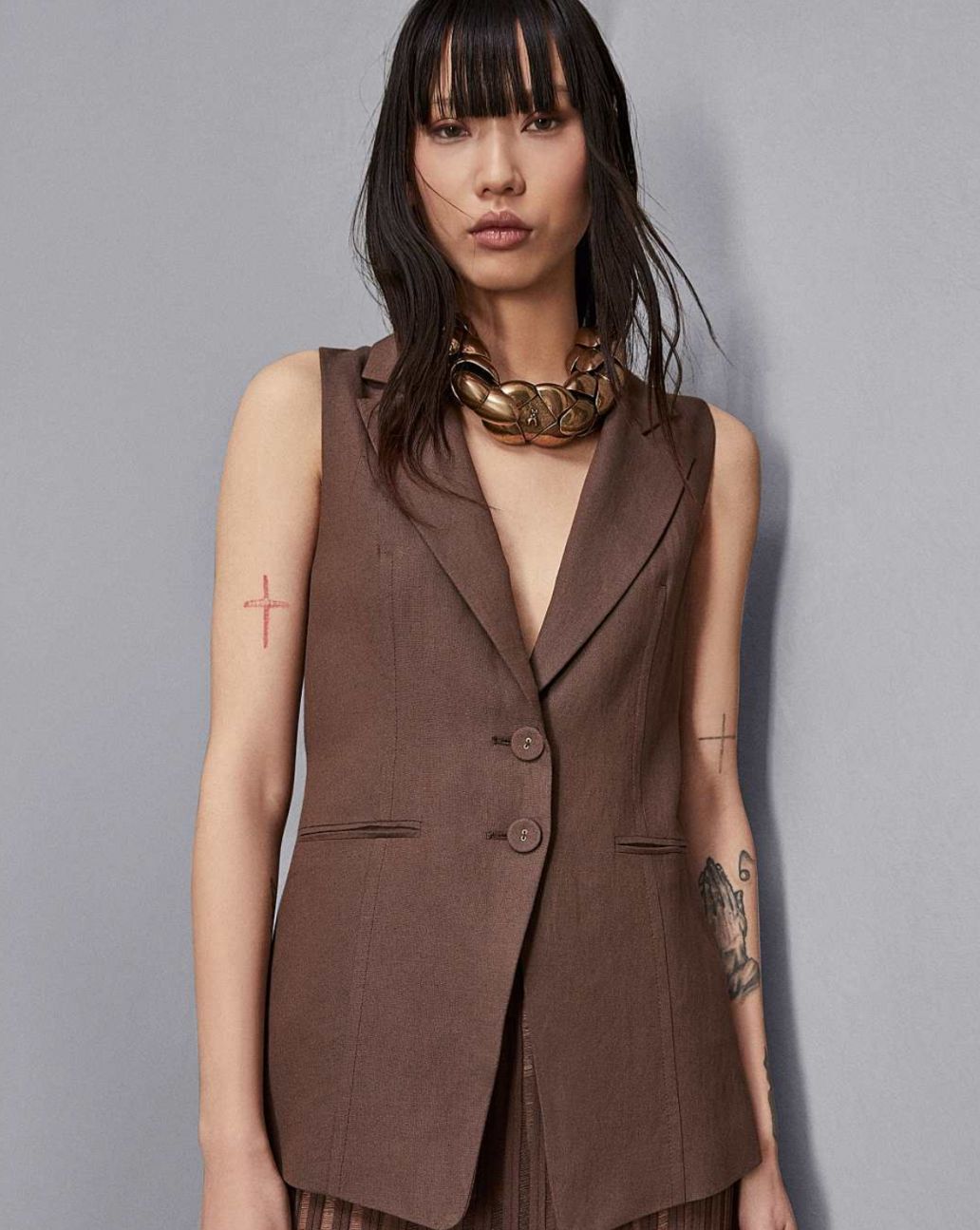 Patrizia Pepe Essential Gilet Bruin 2S1530 