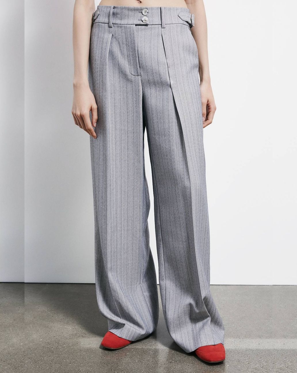 Patrizia Pepe wide leg trousers grijs met krijtstr