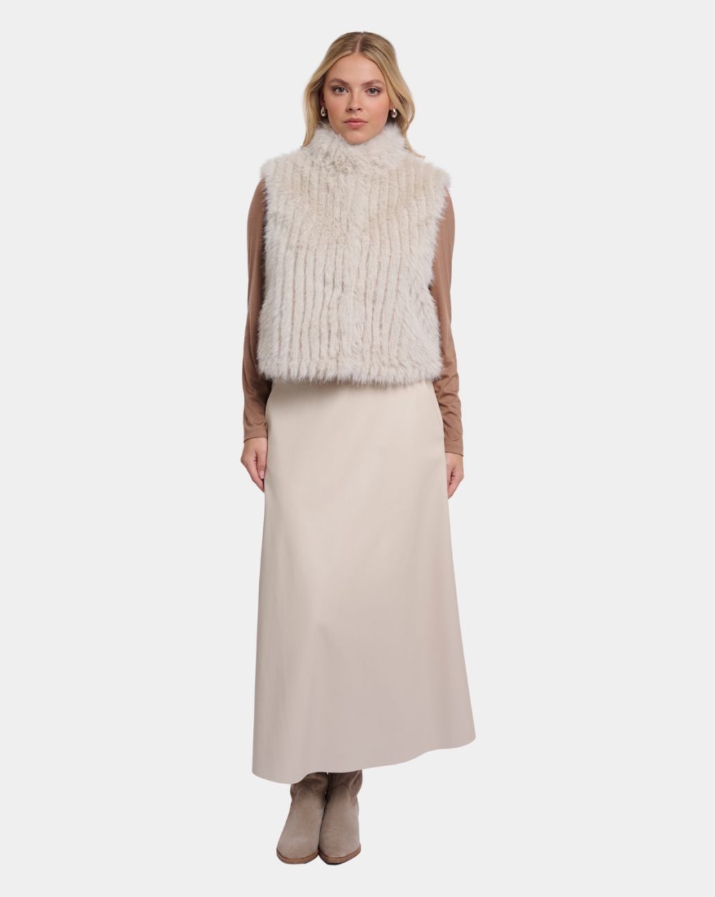 Rino&Pelle Dava Waistcoat Birch crème faux fur