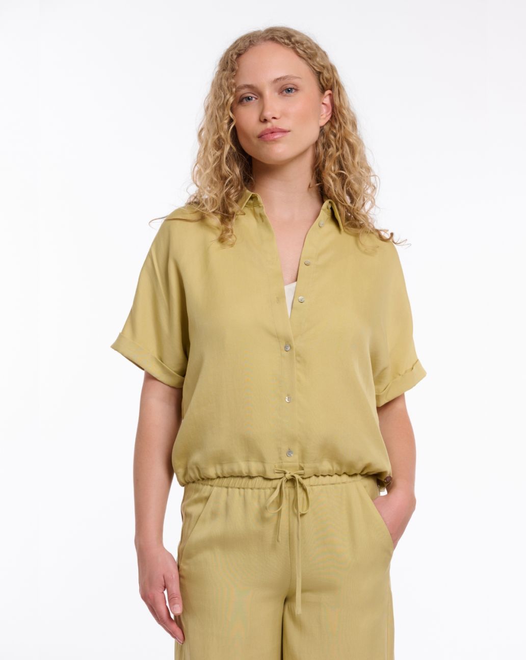 Rino&Pelle Rune Cropped Blouse Green Curry