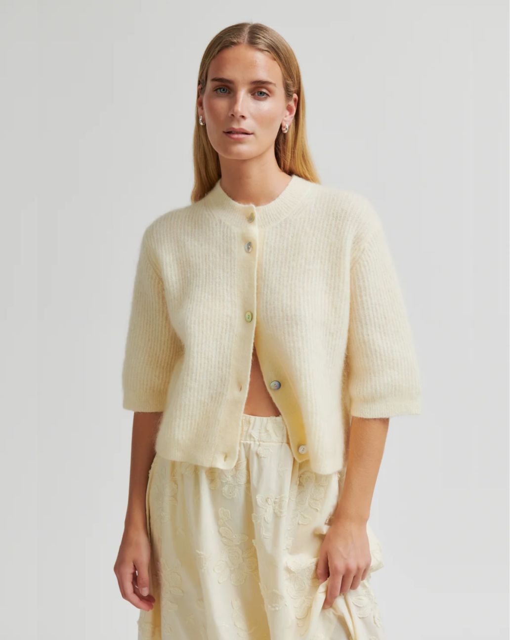 Second Female Andrea Knit Rib Cardigan Ecru