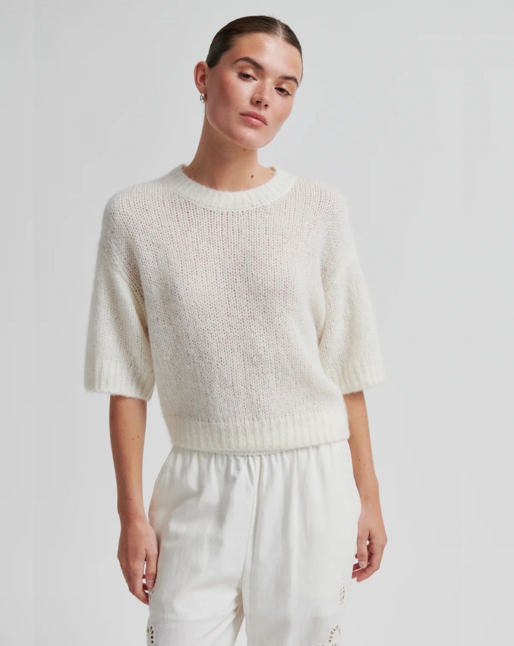 Second Female Silia Knit SS O-Neck Eggnog