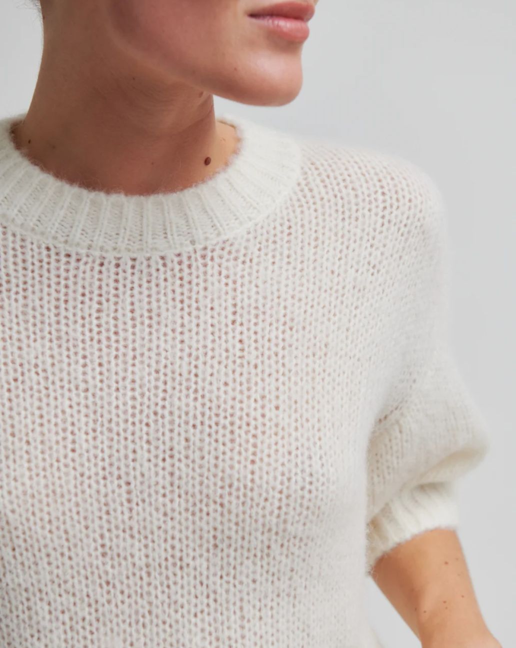 Second Female Silia Knit SS O-Neck Eggnog