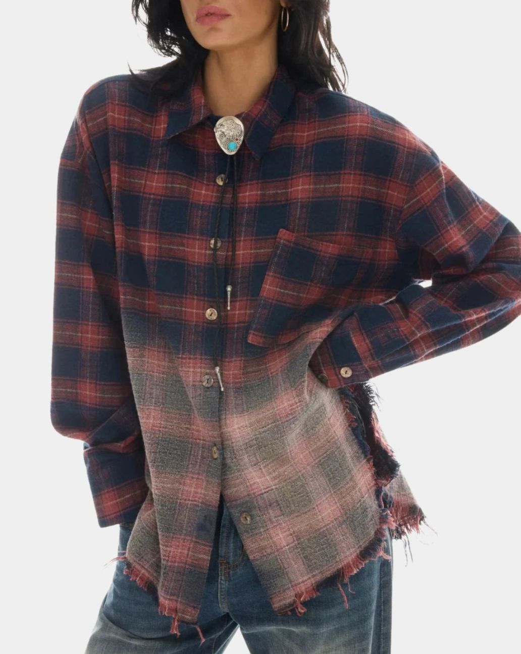 The Tales Cutaway Bleached Flannel Shirt Red