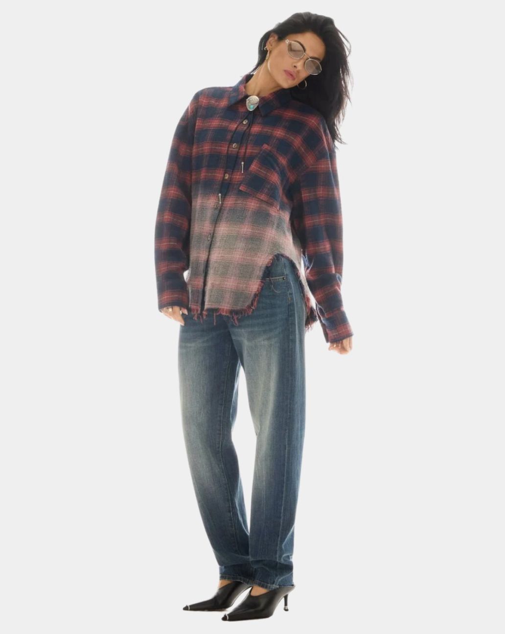 The Tales Cutaway Bleached Flannel Shirt Red