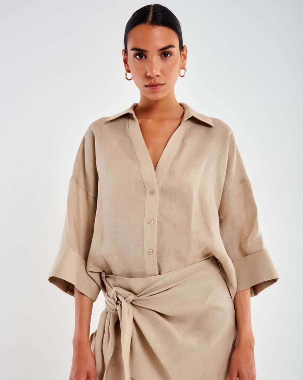 Vicolo Linen Shirt Beige TD1431 