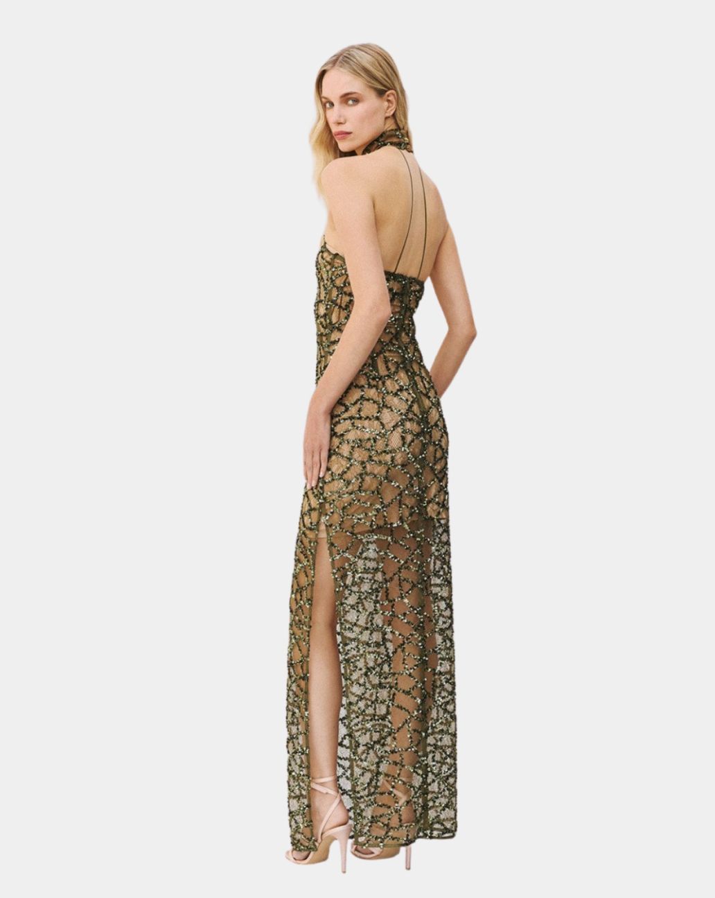 Access Halter Sequin Dress Olive Jurk