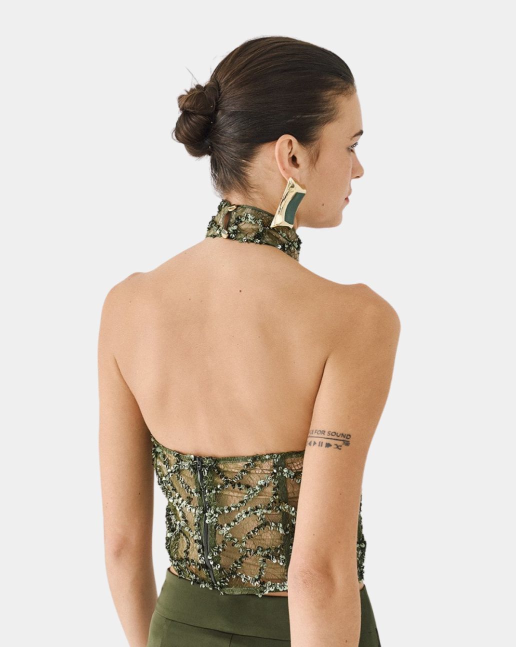 Access Halter Sequin Top Olive Top