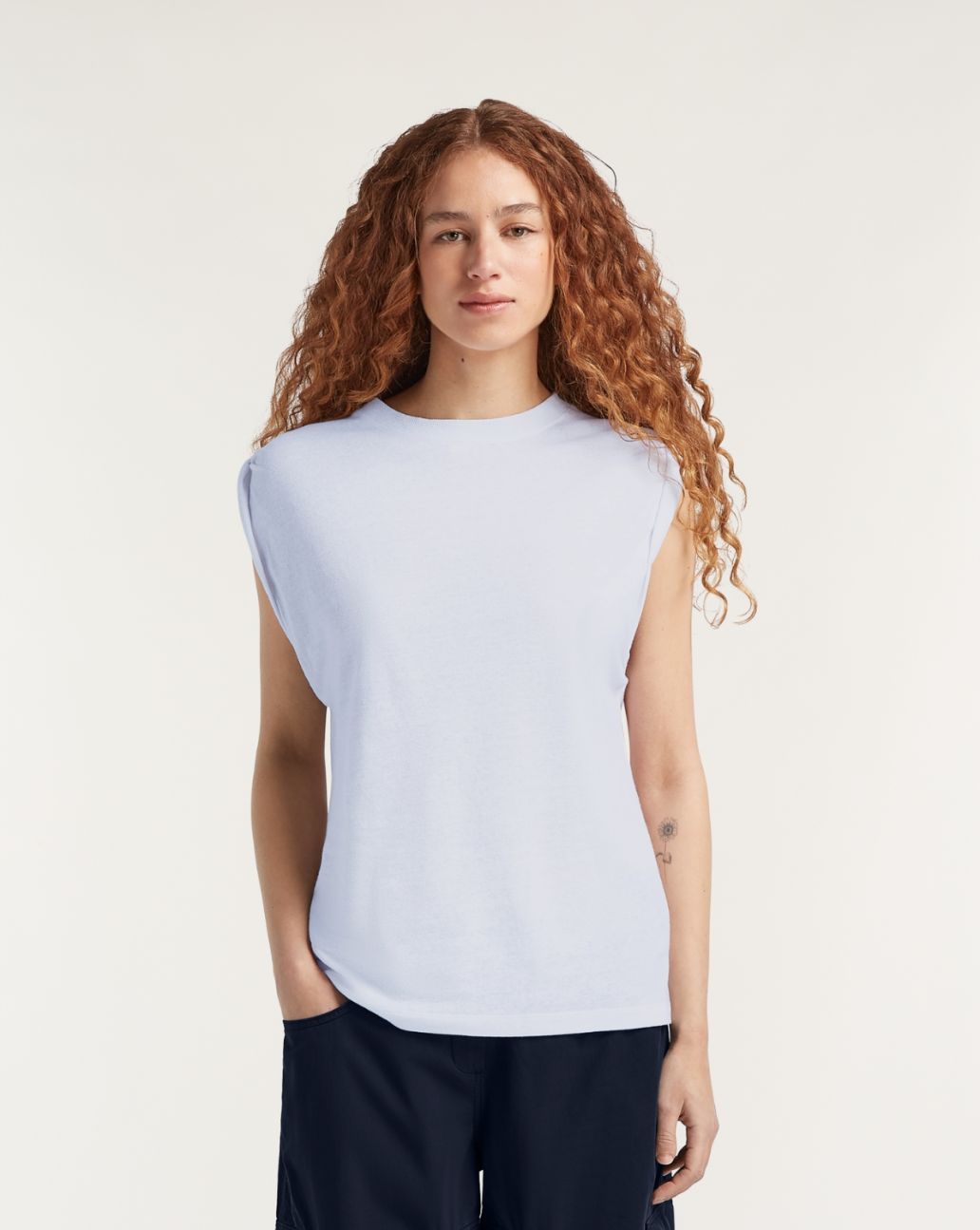 Denham Kura Muscle Tank Cotton Linen White