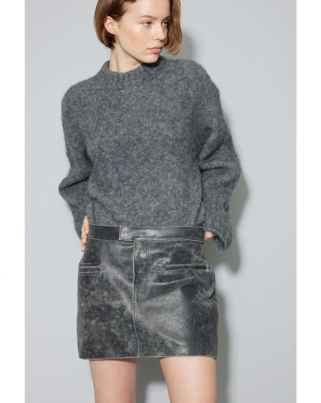 Oval Square Leather Mini Skirt